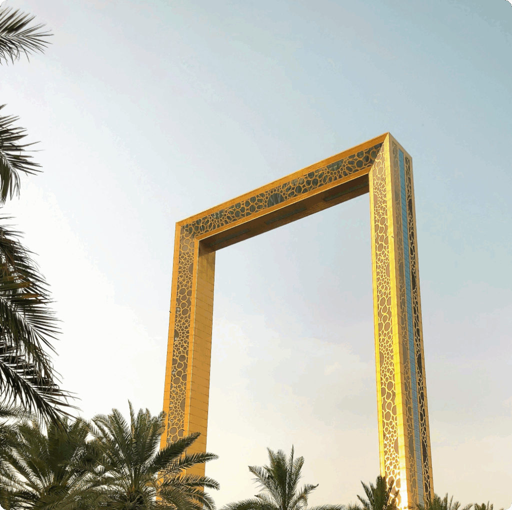 The iconic Dubai Frame standing tall at sunset, symbolising transparency, growth, and excellence in audit services Dubai