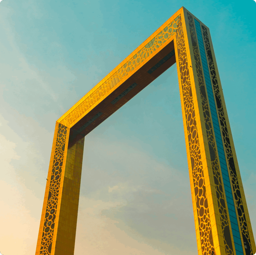 The iconic Dubai Frame structure at sunset, representing the strength, transparency, and legacy planning benefits of a UAE trust.