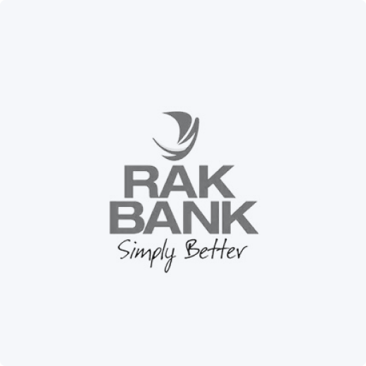 RAK Bank logo, representing personalized business and corporate banking solutions for entrepreneurs and companies in the UAE.