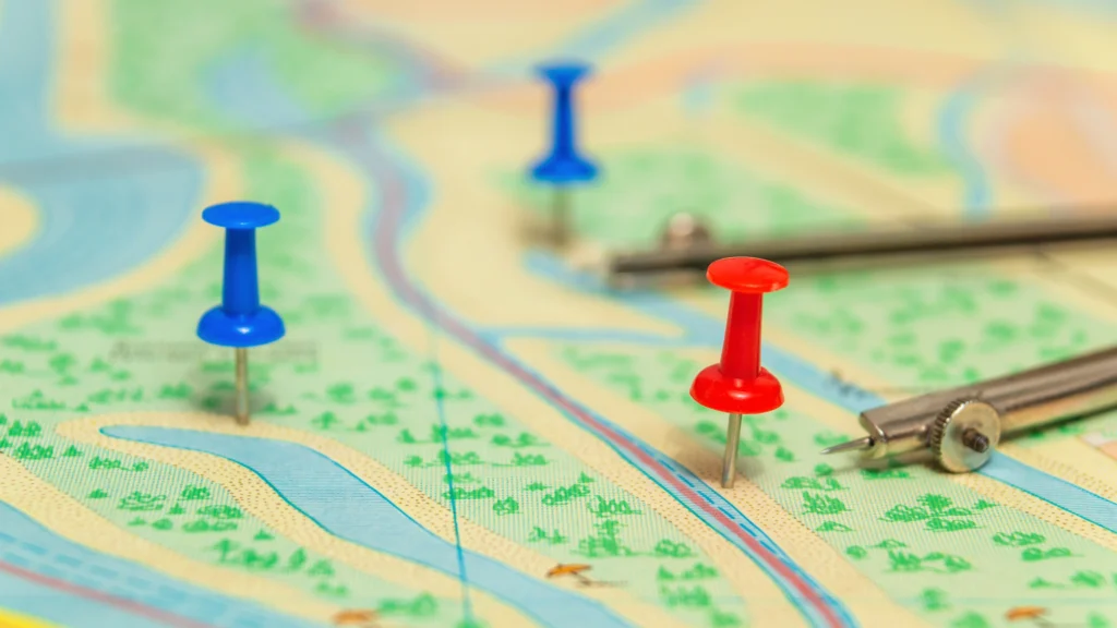 multiple locations highlighted with pins on a map
