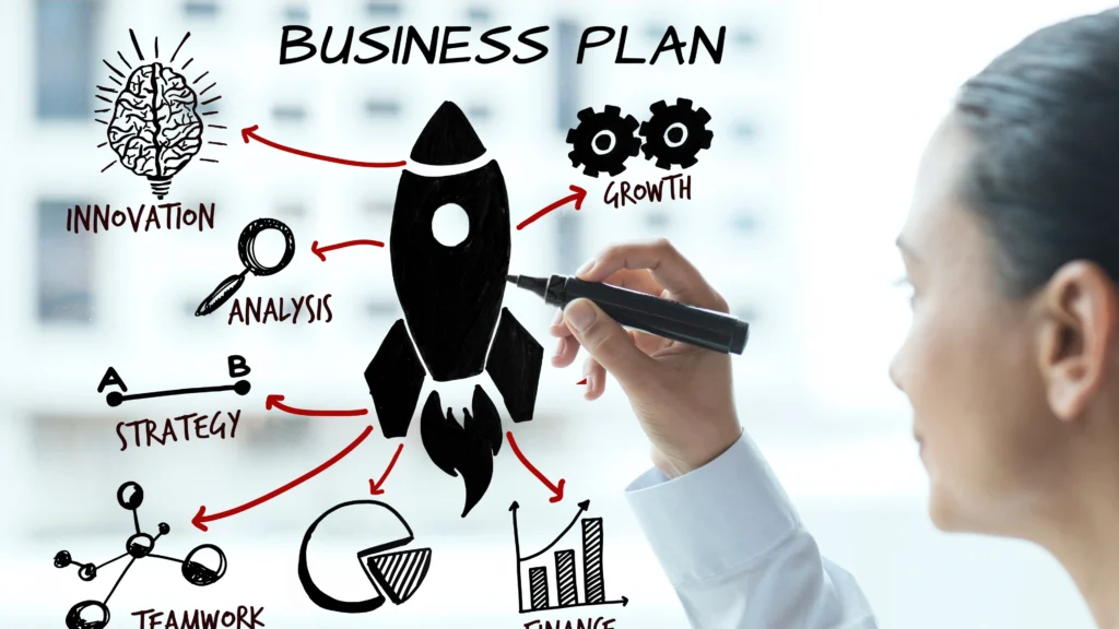 woman mapping out her business plan and predicting future events