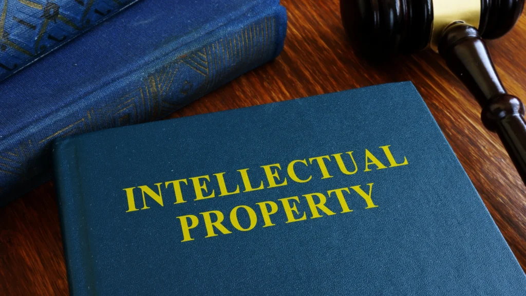 a large book that says intellectual property on its cover