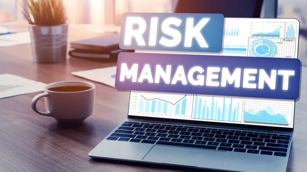 a graphic that displays risk management on a laptop screen
