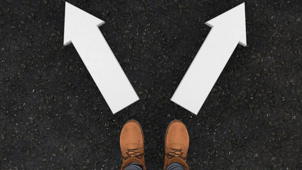 a man having to choose between two different options to walk
