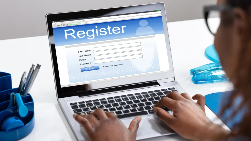 woman registering herself on an online portal