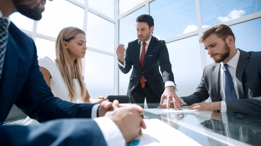 manager guiding employees about work