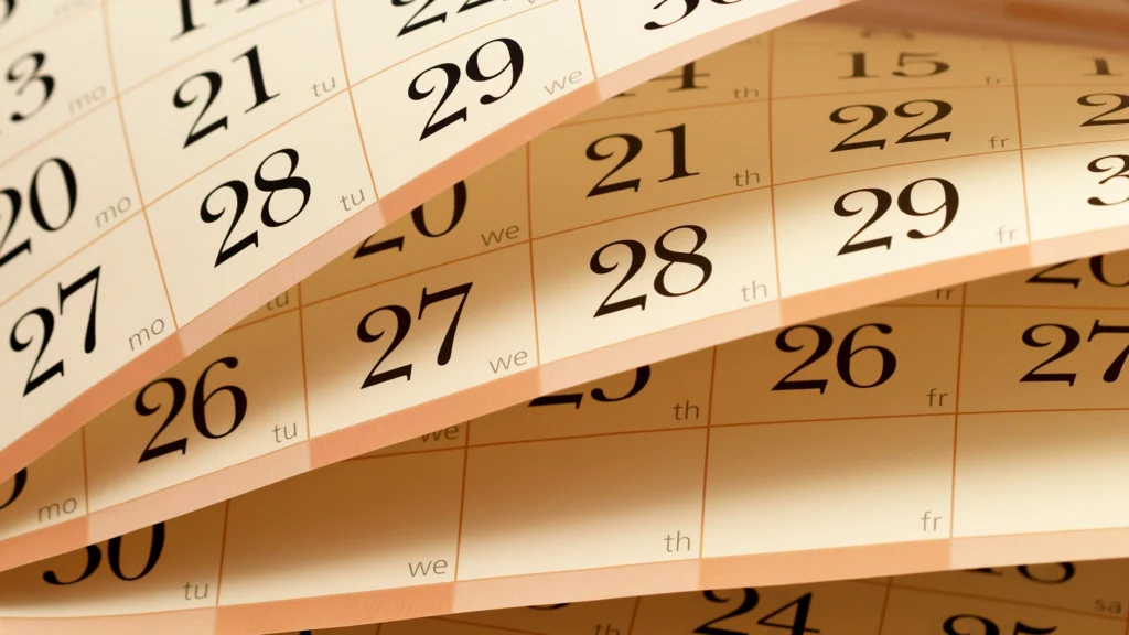Shifting through four months of the year on a calendar page