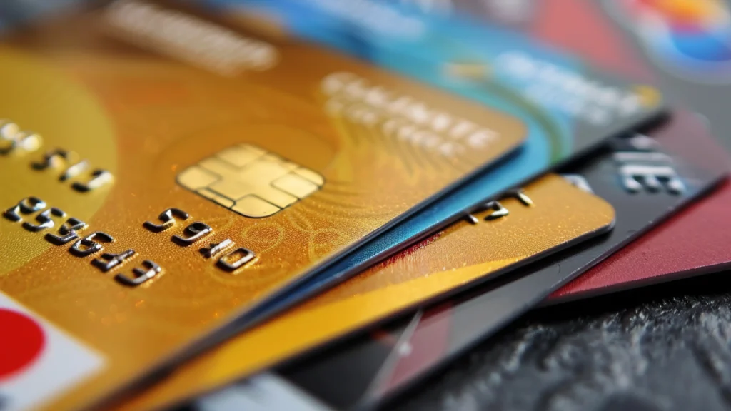 multiple VISA and MasterCard cards stacked together
