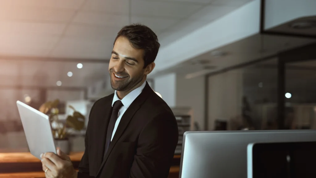 man satisfied with the work presented to him